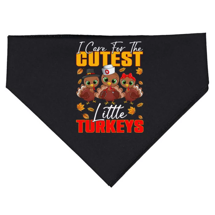 I Care For The Cutest Little Turkeys Thanksgiving Day Women USA-Made Doggie Bandana