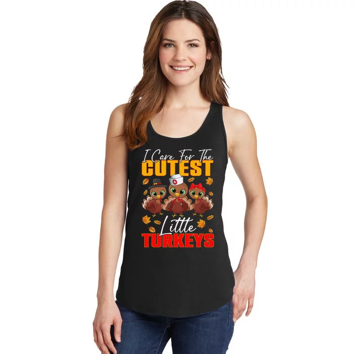 I Care For The Cutest Little Turkeys Thanksgiving Day Women Ladies Essential Tank