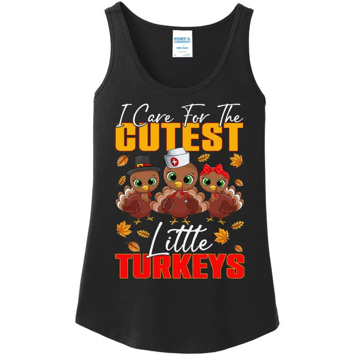 I Care For The Cutest Little Turkeys Thanksgiving Day Women Ladies Essential Tank