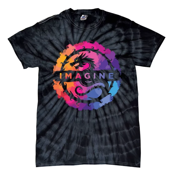 Imagine Colorful Fantasy Retro Dragon Tie-Dye T-Shirt