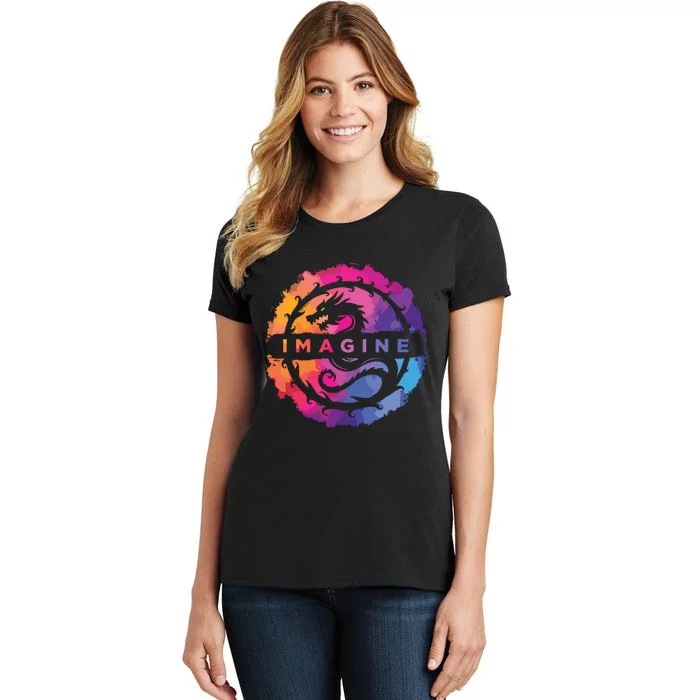 Imagine Colorful Fantasy Retro Dragon Women's T-Shirt