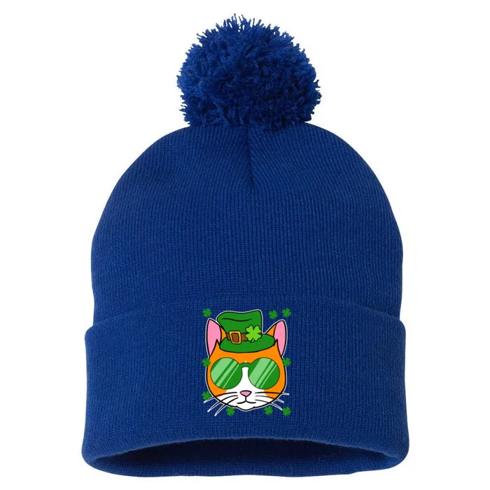 Irish Cat Funny St Patrick's Day Shamrock Hat Holiday Humor Cute Gift Pom Pom 12in Knit Beanie