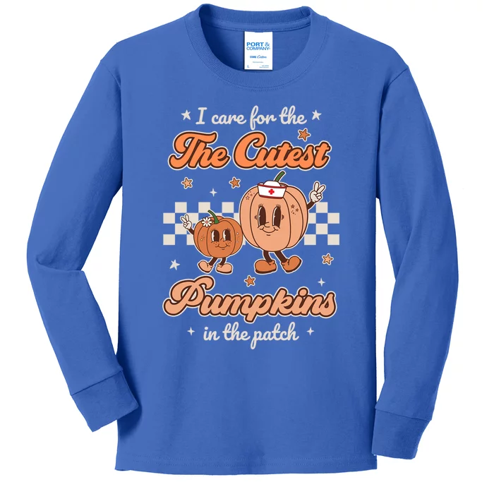 I Care For The Cutest Pumpkins In The Patch Retro Nicu Nurse Gift Kids Long Sleeve Shirt