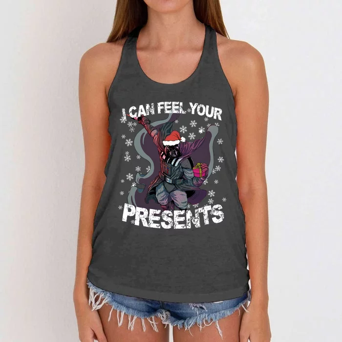 I Can Feel Your Presents Christmas Star Merry Wars Holiday Season Lover Women's Knotted Racerback Tank