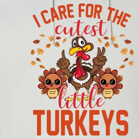 I Care For The Cutest Little Turkeys Thanksgiving Teacher Performance Fleece Hoodie