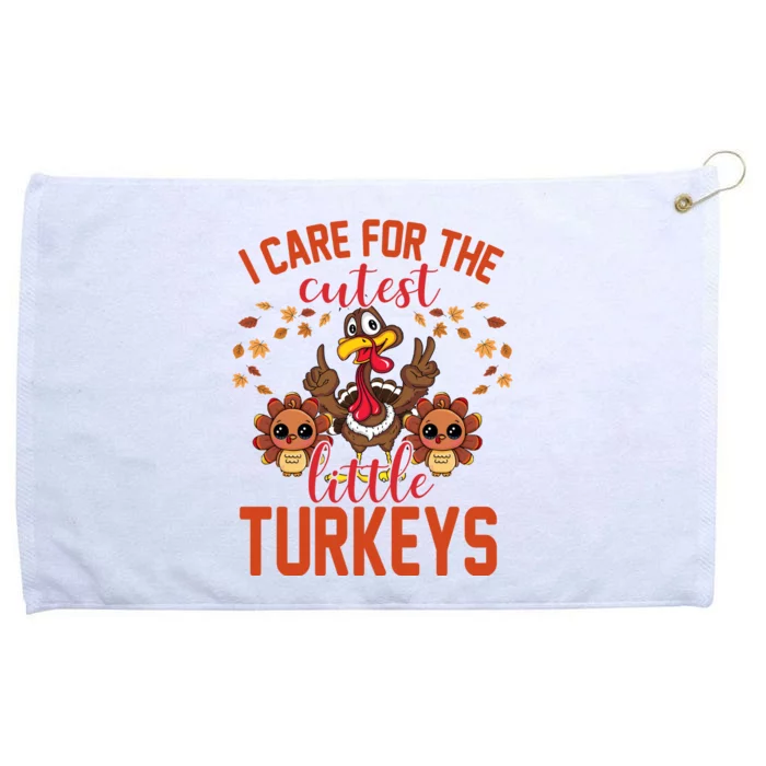 I Care For The Cutest Little Turkeys Thanksgiving Teacher Grommeted Golf Towel