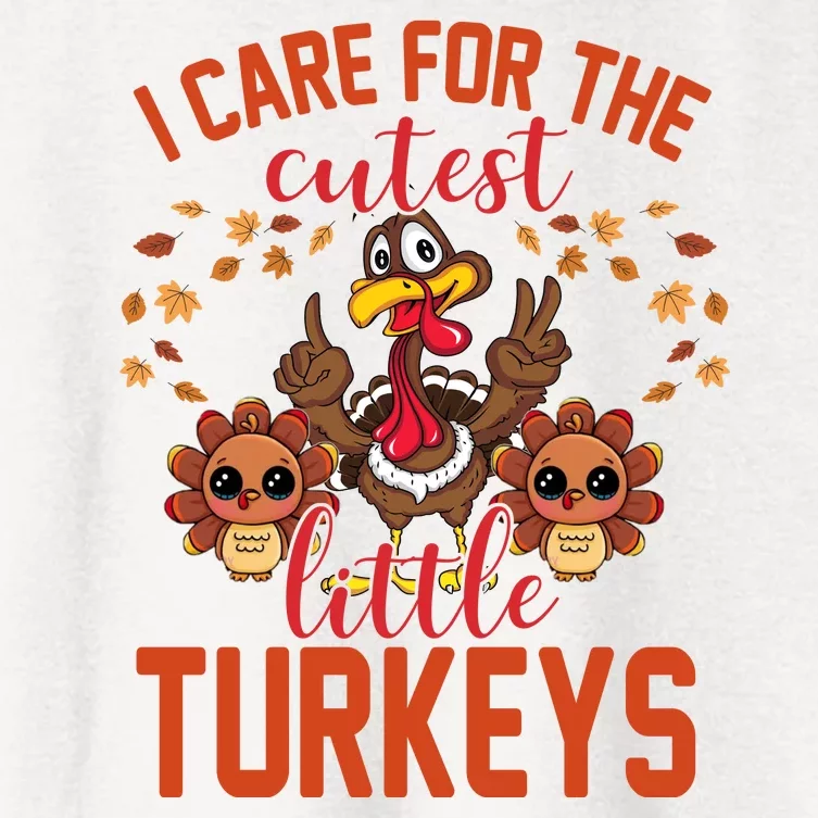 I Care For The Cutest Little Turkeys Thanksgiving Teacher Women's Crop Top Tee