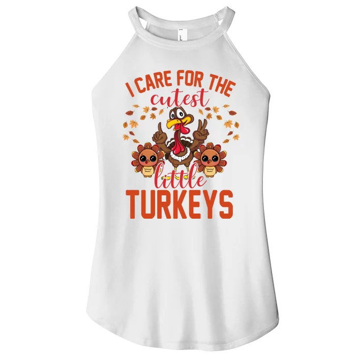 I Care For The Cutest Little Turkeys Thanksgiving Teacher Women’s Perfect Tri Rocker Tank