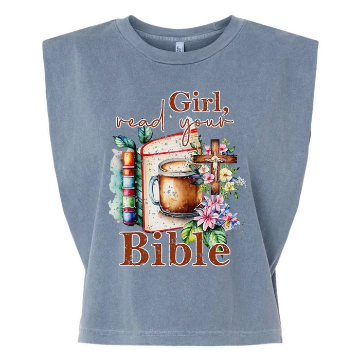 Inspirational Christian Girl Read Your Bible Garment-Dyed Women's Muscle Tee