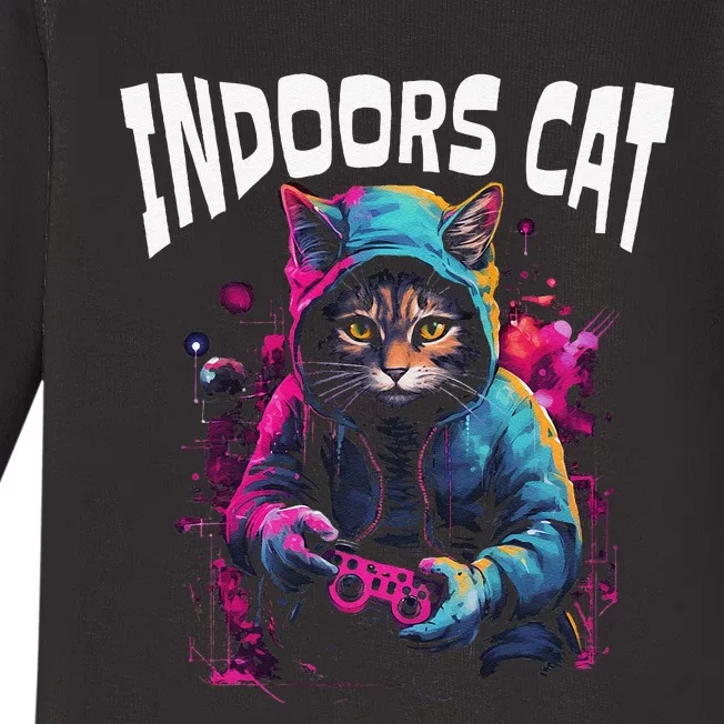 Indoors Cat Gamer Hoodie Baby Long Sleeve Bodysuit