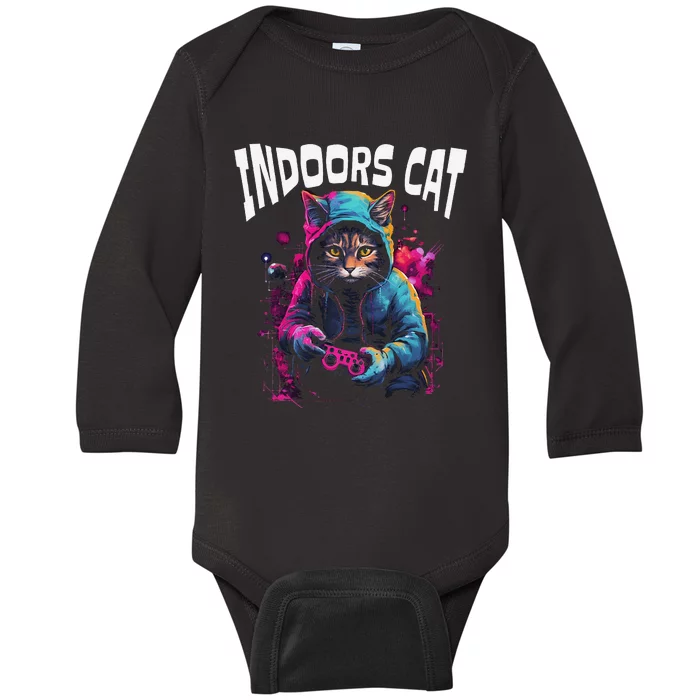 Indoors Cat Gamer Hoodie Baby Long Sleeve Bodysuit