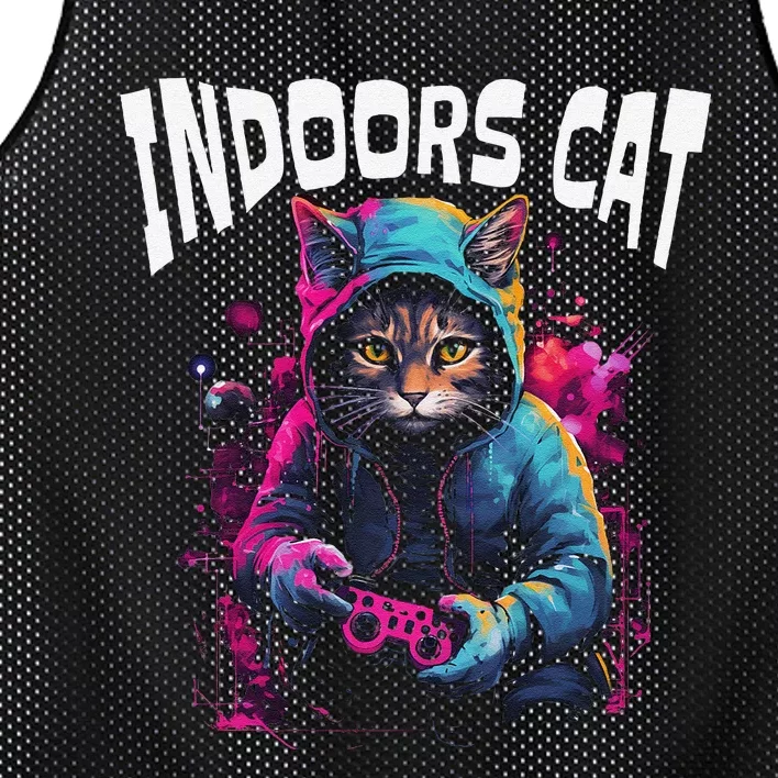 Indoors Cat Gamer Hoodie Mesh Reversible Basketball Jersey Tank