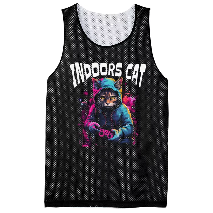 Indoors Cat Gamer Hoodie Mesh Reversible Basketball Jersey Tank