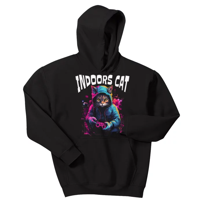 Indoors Cat Gamer Hoodie Kids Hoodie