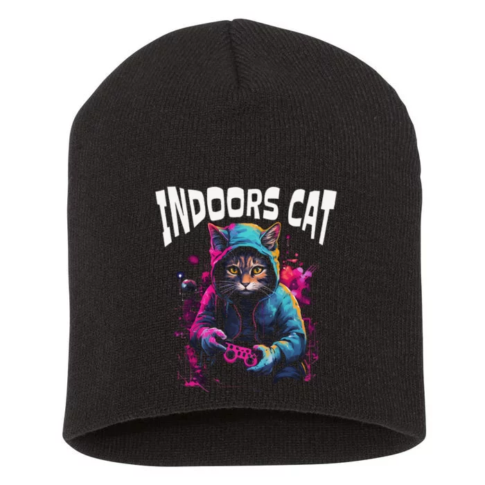 Indoors Cat Gamer Hoodie Short Acrylic Beanie