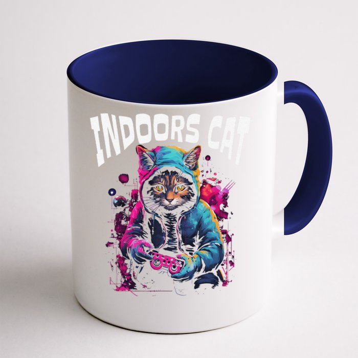 Indoors Cat Gamer Hoodie Front & Back Coffee Mug