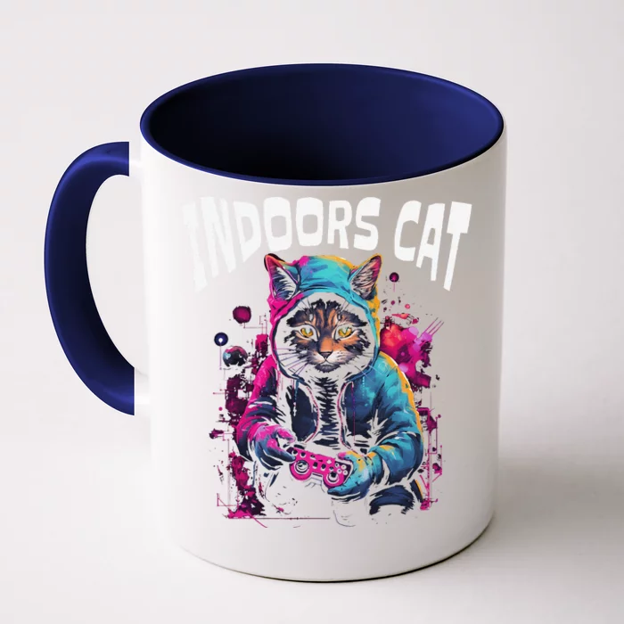 Indoors Cat Gamer Hoodie Front & Back Coffee Mug