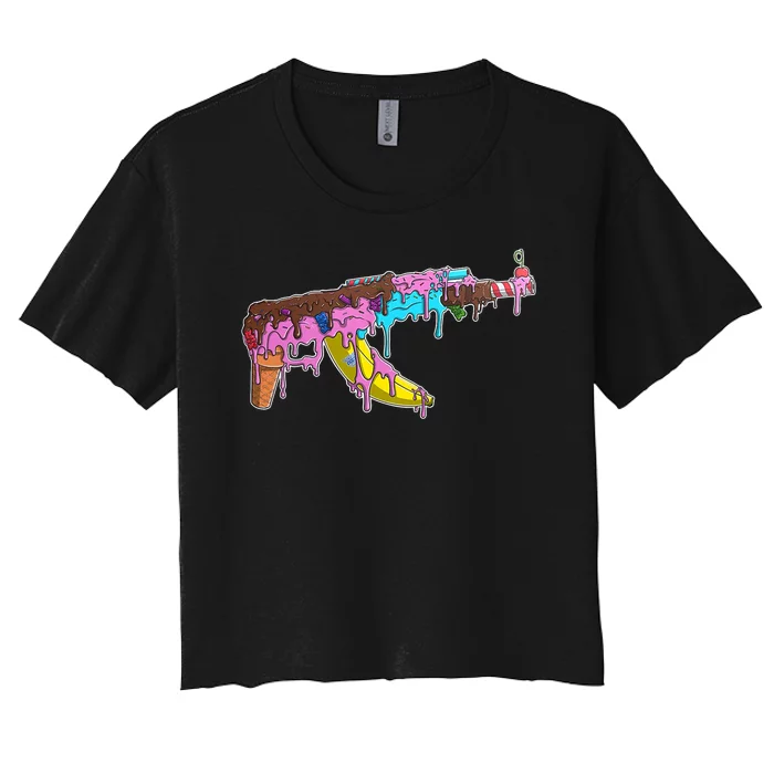 Ice Cream Gun AK47 Women's Crop Top Tee