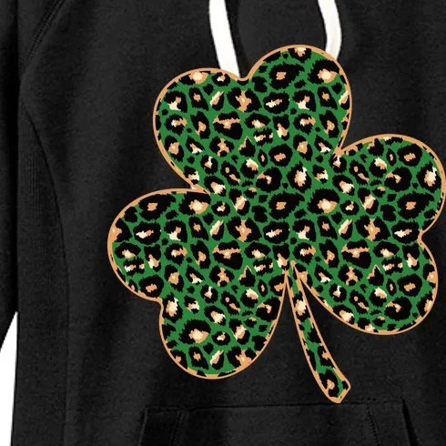 Irish Clover Green Gold Leopard Print Women's Fleece Hoodie