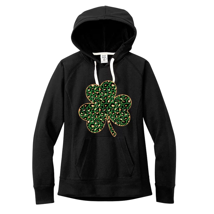 Irish Clover Green Gold Leopard Print Women's Fleece Hoodie