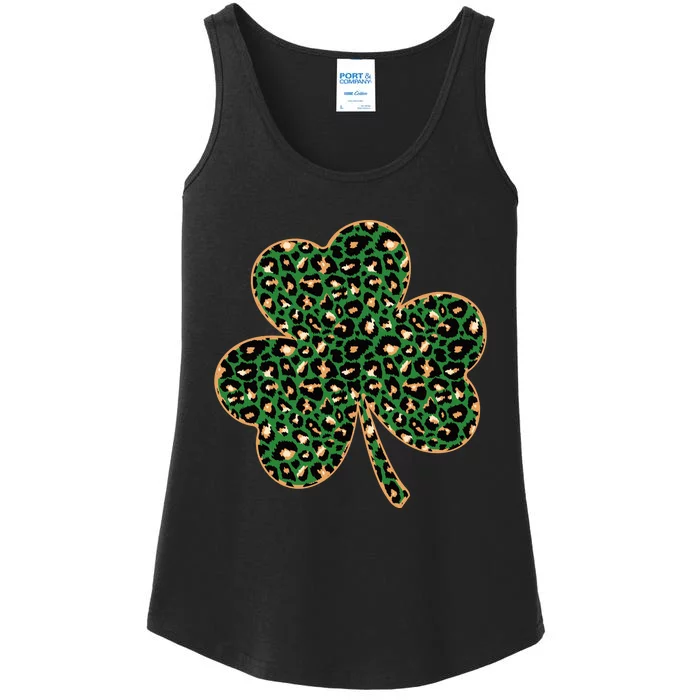 Irish Clover Green Gold Leopard Print Ladies Essential Tank