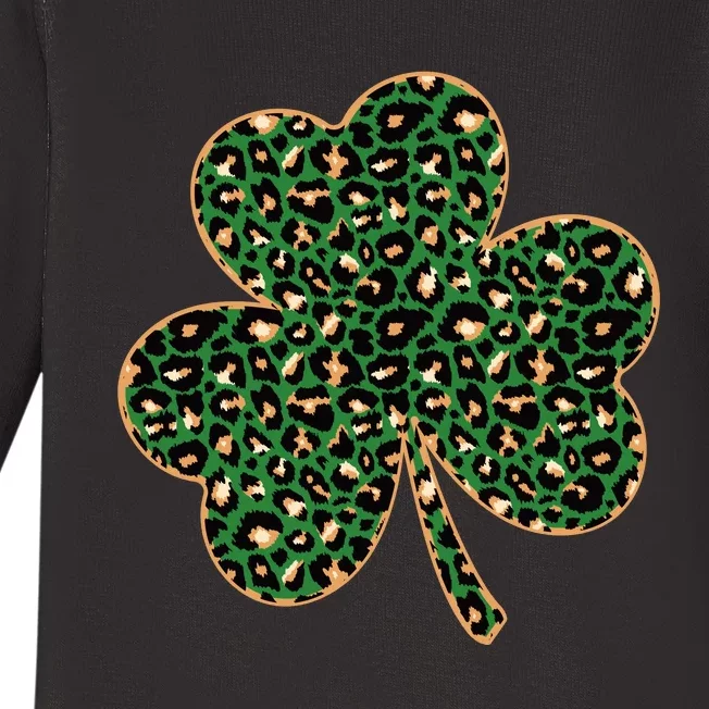 Irish Clover Green Gold Leopard Print Baby Long Sleeve Bodysuit