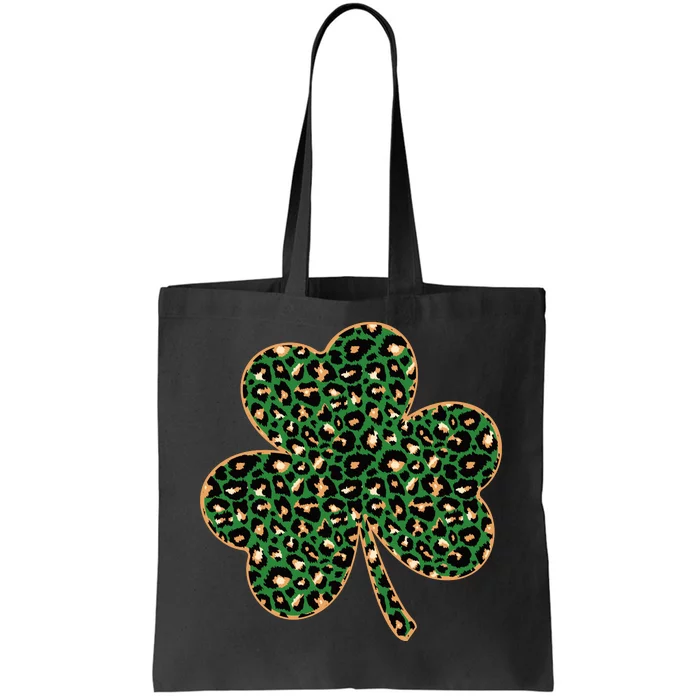 Irish Clover Green Gold Leopard Print Tote Bag