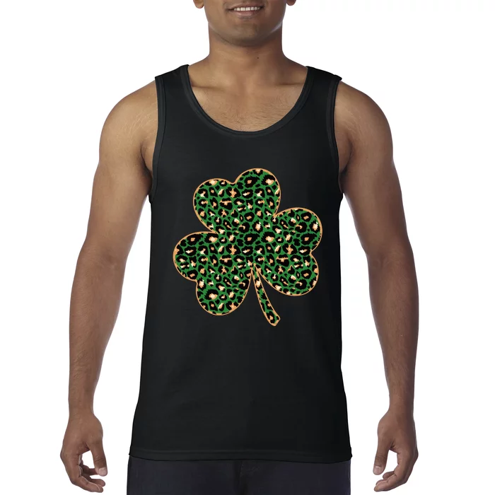 Irish Clover Green Gold Leopard Print Tank Top