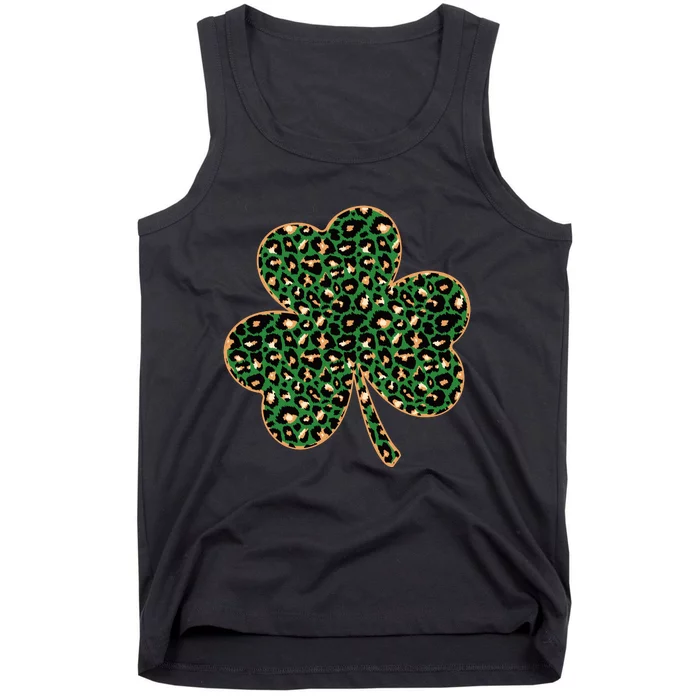 Irish Clover Green Gold Leopard Print Tank Top