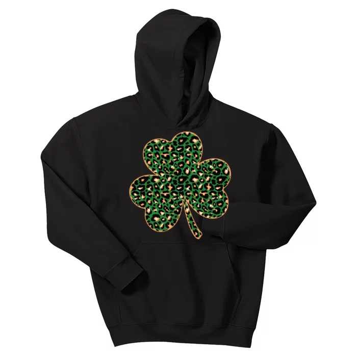 Irish Clover Green Gold Leopard Print Kids Hoodie