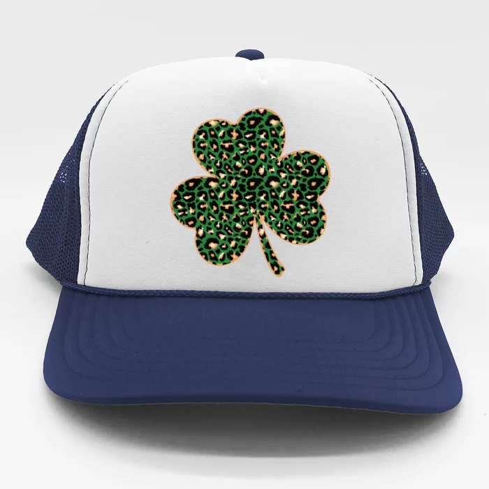 Irish Clover Green Gold Leopard Print Trucker Hat