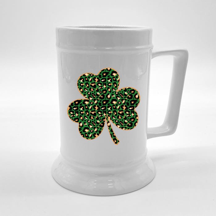 Irish Clover Green Gold Leopard Print Front & Back Beer Stein