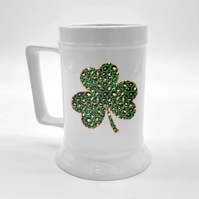 Irish Clover Green Gold Leopard Print Front & Back Beer Stein