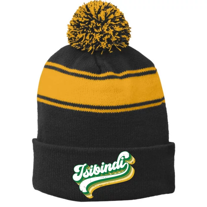 Isibindi Colorful Groovy Retro Style School Spirit Wear Stripe Pom Pom Beanie