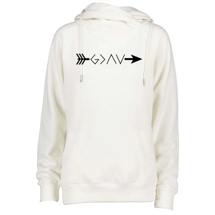 Inspirational Christian God Is Greater Than The High And Lows Shooting Arrow Womens Funnel Neck Pullover Hood