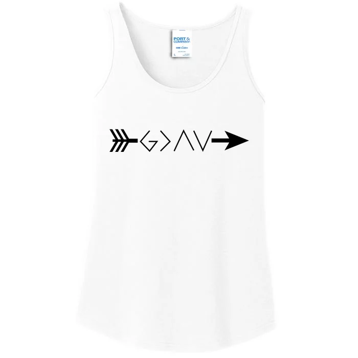 Inspirational Christian God Is Greater Than The High And Lows Shooting Arrow Ladies Essential Tank