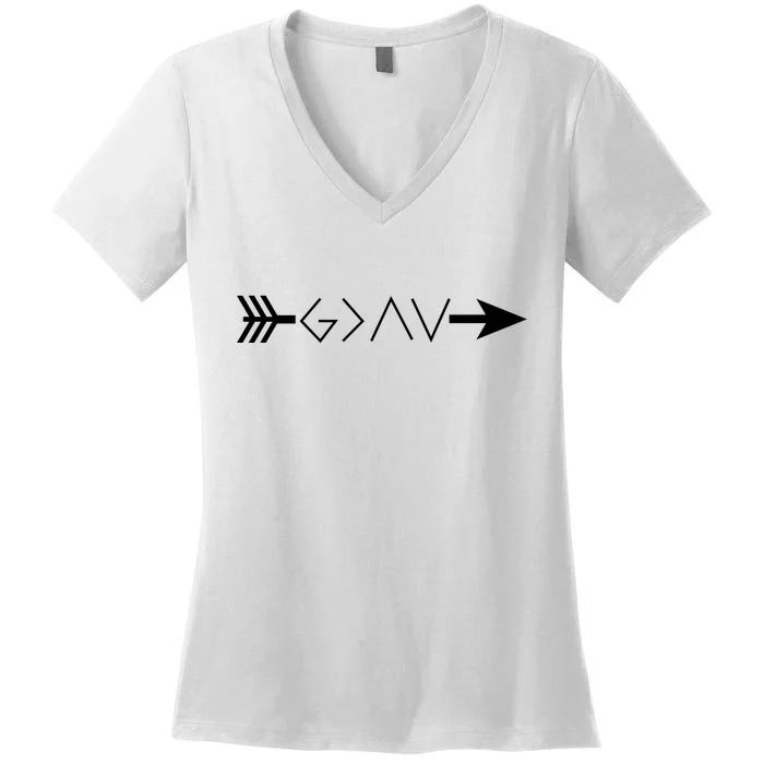 Inspirational Christian God Is Greater Than The High And Lows Shooting Arrow Women's V-Neck T-Shirt