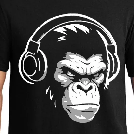 Intense Chimp & Headphones Chimpanzee Wildlife Lover Pajama Set