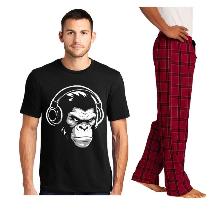 Intense Chimp & Headphones Chimpanzee Wildlife Lover Pajama Set