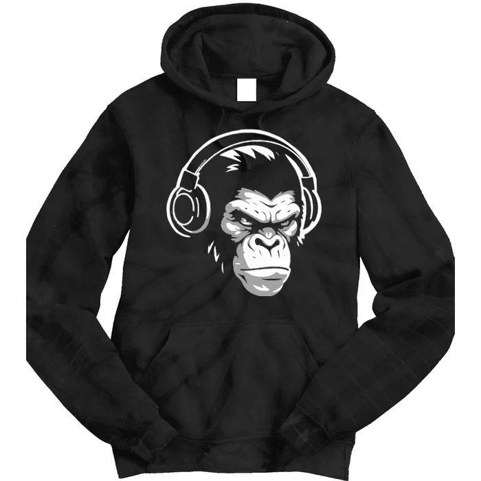 Intense Chimp & Headphones Chimpanzee Wildlife Lover Tie Dye Hoodie