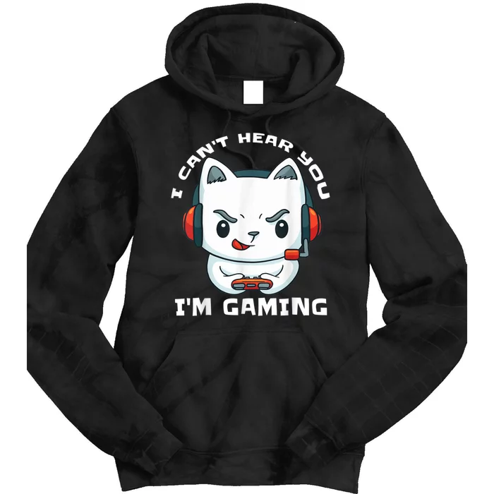 I Cant Hear You Im Gaming Funny Gamer Gift Mic And Headset Tie Dye Hoodie