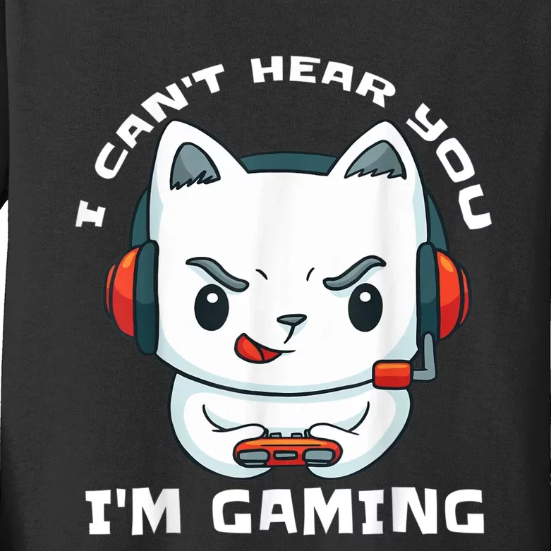 I Cant Hear You Im Gaming Funny Gamer Gift Mic And Headset Kids Long Sleeve Shirt