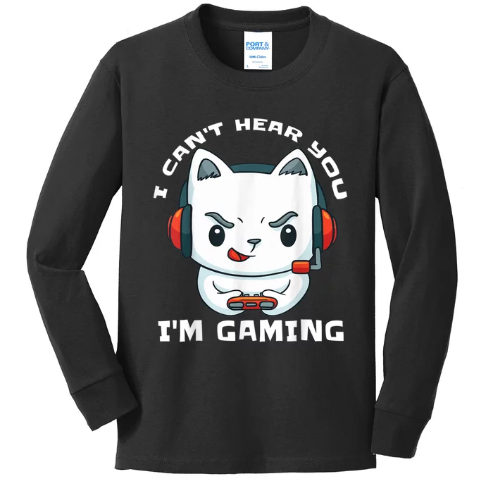 I Cant Hear You Im Gaming Funny Gamer Gift Mic And Headset Kids Long Sleeve Shirt