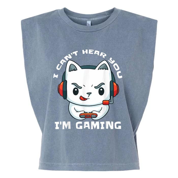 I Cant Hear You Im Gaming Funny Gamer Gift Mic And Headset Garment-Dyed Women's Muscle Tee