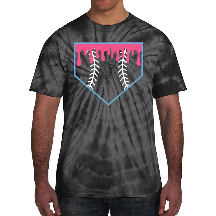 Ice Cream Home Plate Baseball Drip Tie-Dye T-Shirt