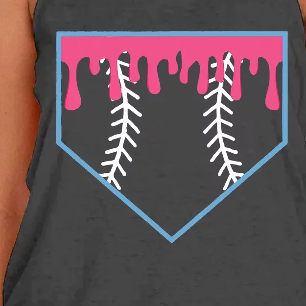 Ice Cream Home Plate Baseball Drip Women's Knotted Racerback Tank