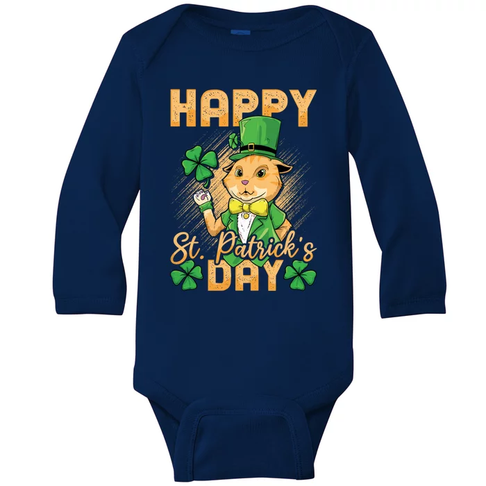 Irish Cat Happy St Patricks Day Cute Gift Baby Long Sleeve Bodysuit