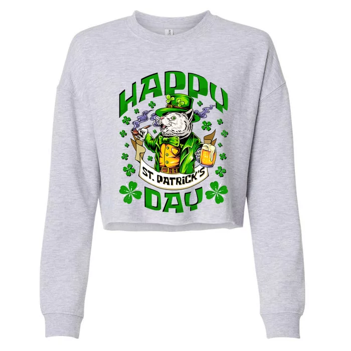 Irish Cat Happy St Patricks Day Gift Cropped Pullover Crew