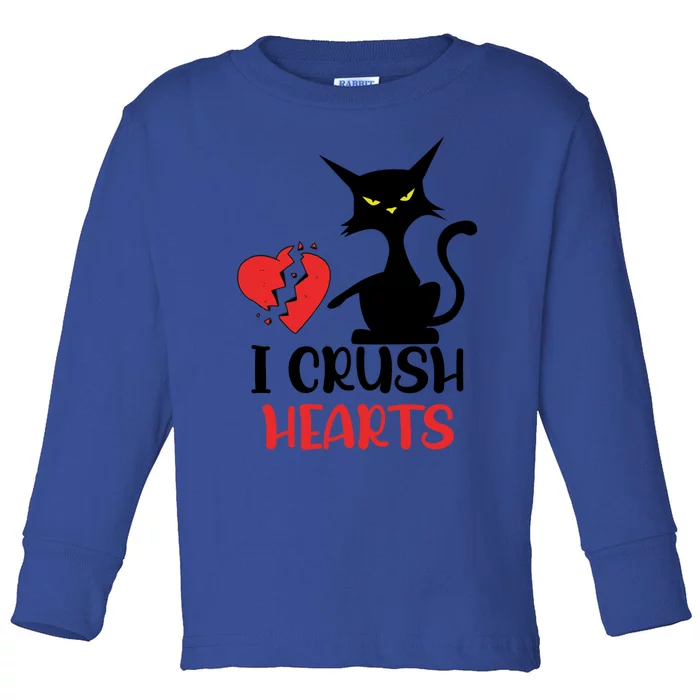 I Crush Hearts Funny Black Cats Valentine Cat Crusher Lovers Gift Toddler Long Sleeve Shirt