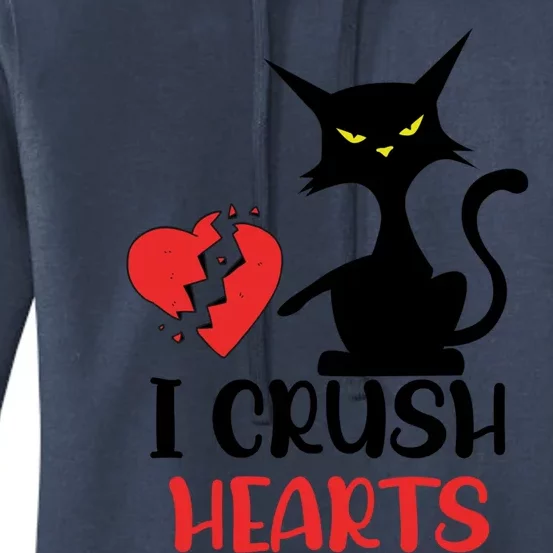 I Crush Hearts Funny Black Cats Valentine Cat Crusher Lovers Gift Women's Pullover Hoodie